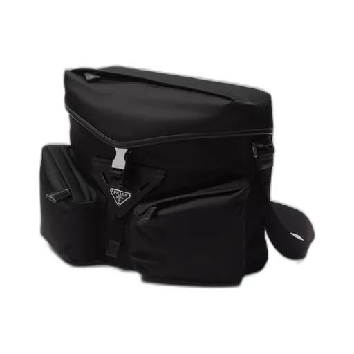 Re-Nylon and leather shoulder bag