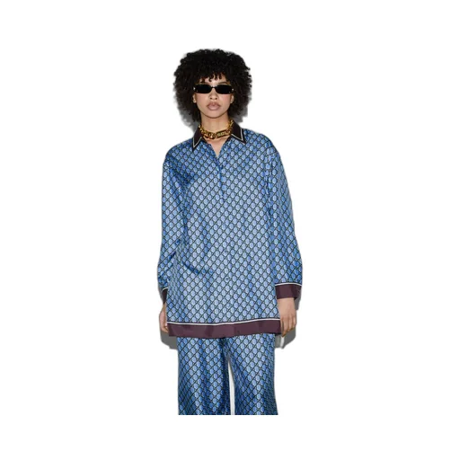 GG print silk shirt with optical effect
