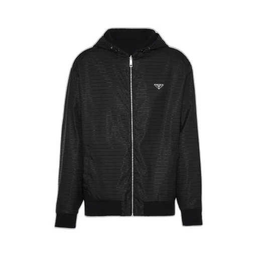 Reversible cotton fleece and Re-Nylon hoodie jacket