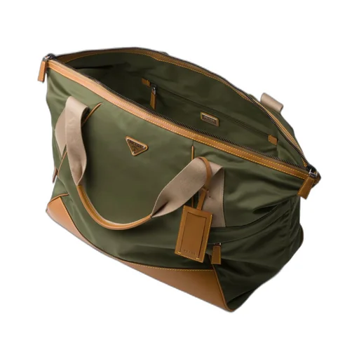 Re-Nylon and leather duffel bag