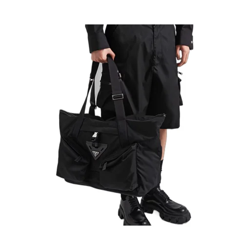 Re-Nylon and leather travel bag