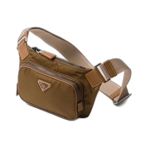 Re-Nylon and leather belt bag