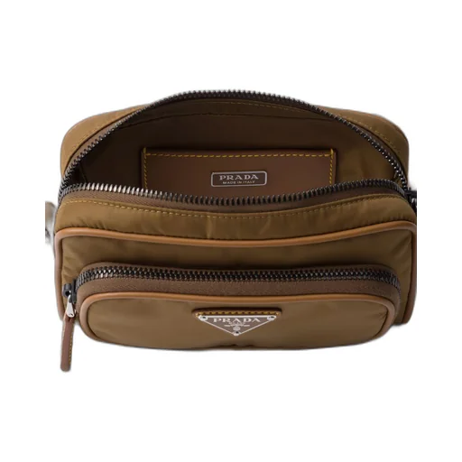 Re-Nylon and leather shoulder bag