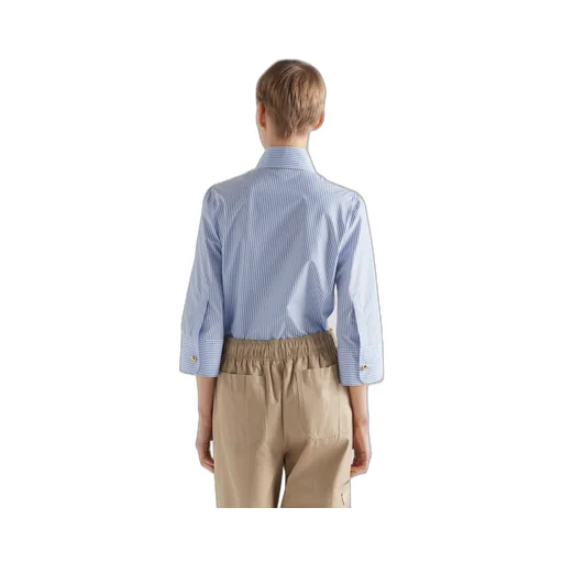Embroidered striped technical cotton shirt