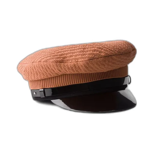 Knit and patent leather cap