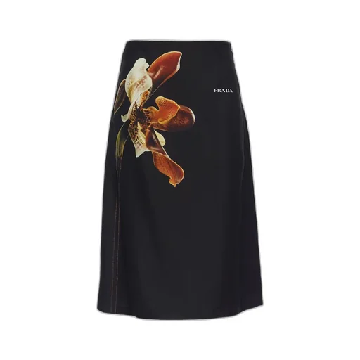 Printed twill midi-skirt