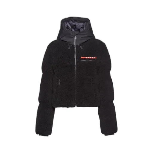 Cropped recycled fleece down jacket