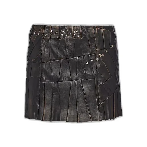 Studded nappa leather patchwork skirt