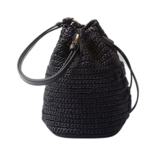 Crochet and leather mini-bucket bag