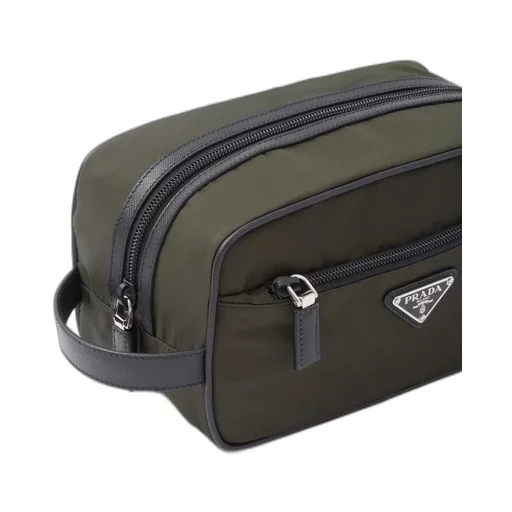 Re-Nylon and Saffiano leather travel pouch