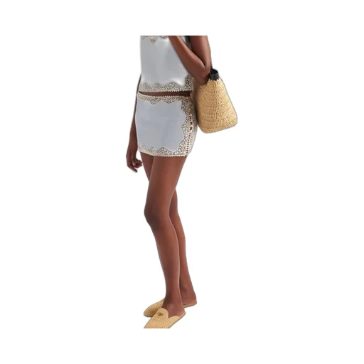 Embroidered, lace-trimmed linen miniskirt