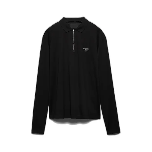 Long-sleeved piqué and Re-Nylon polo shirt