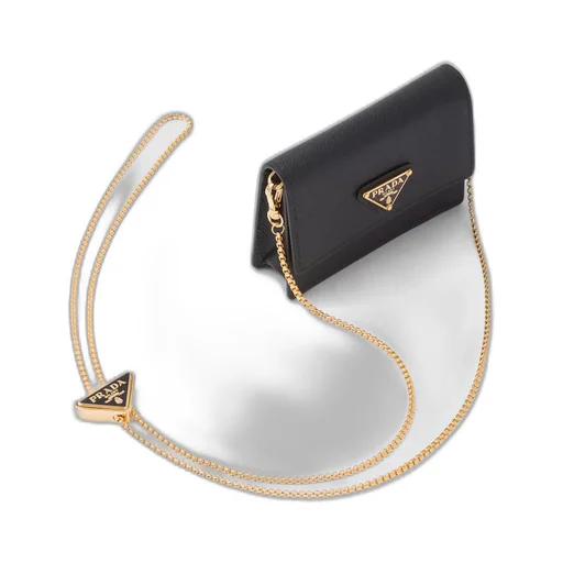 Saffiano leather card holder with shoulder strap