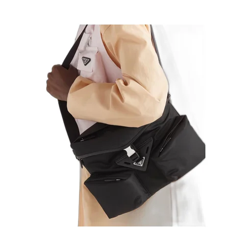 Re-Nylon and leather shoulder bag