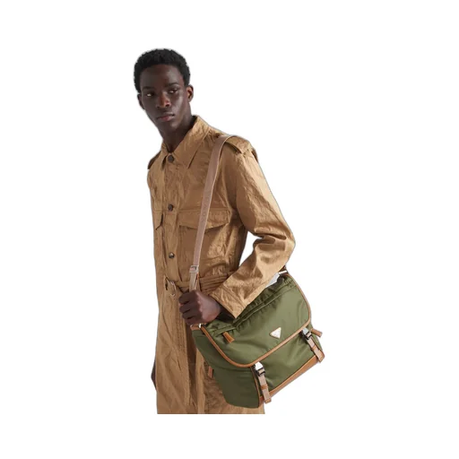 Re-Nylon and leather shoulder bag