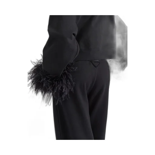 Cotton fleece joggers with feather trim