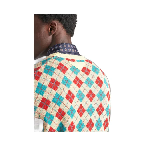 Cotton crew-neck sweater with diamond motif