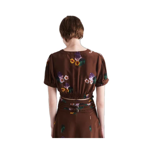 Cropped printed pongé shirt