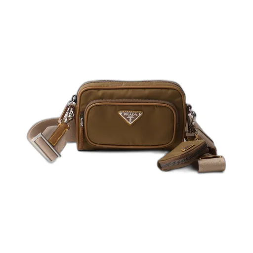 Re-Nylon and leather shoulder bag