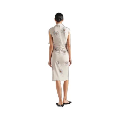 Printed sablé dress with scarf collar