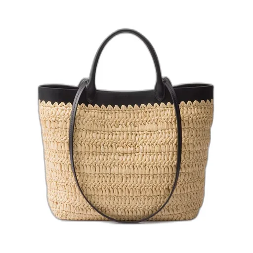 Small crochet and leather tote bag