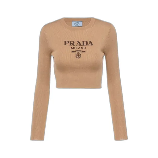 Cropped silk sweater with logo