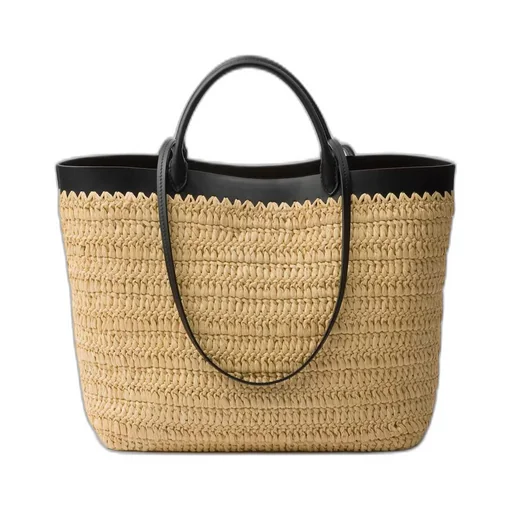Medium crochet and leather tote bag