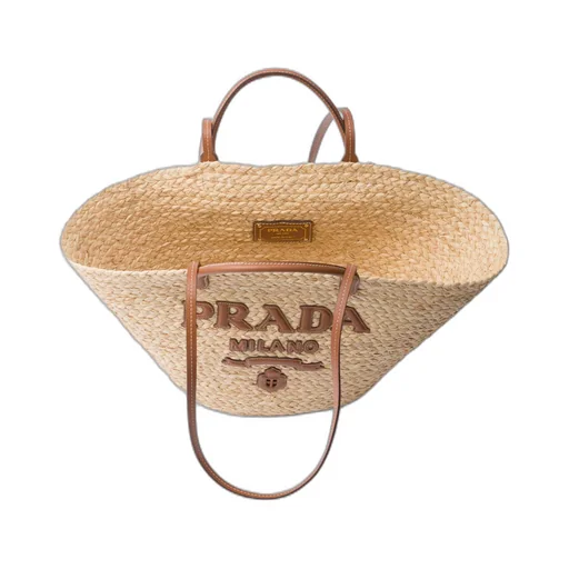 Large raffia and leather shopping bag