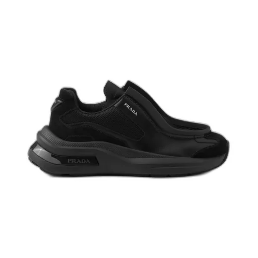 Systeme brushed leather sneakers with bike fabric and suede elements