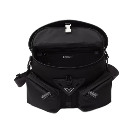 Re-Nylon and leather shoulder bag