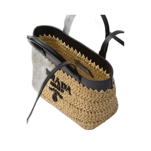 Mini crochet and leather tote bag