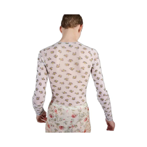 Printed stretch tulle bodysuit