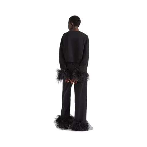 Crew-neck sweatshirt with feather trim