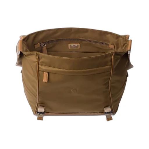 Re-Nylon and leather shoulder bag