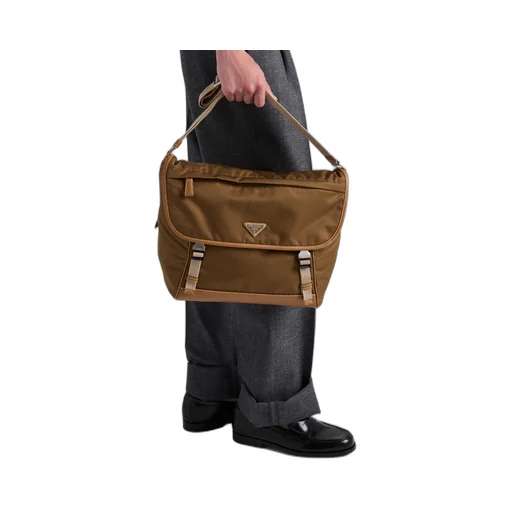 Re-Nylon and leather shoulder bag