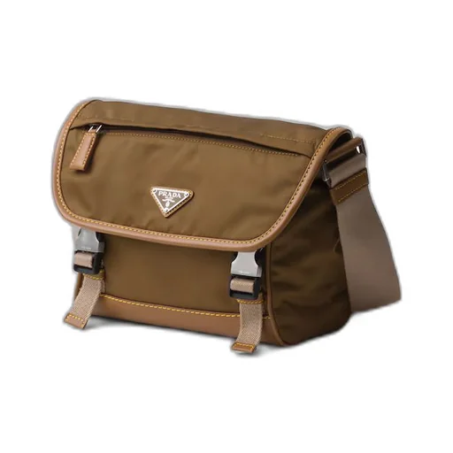 Re-Nylon and leather shoulder bag