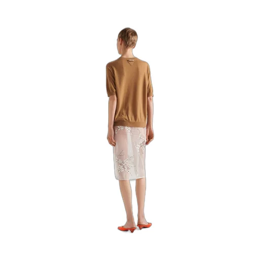Embroidered organza midi-skirt