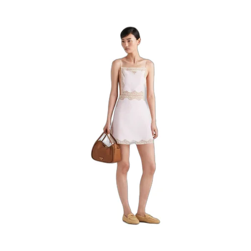 Embroidered, lace-trimmed linen mini-dress