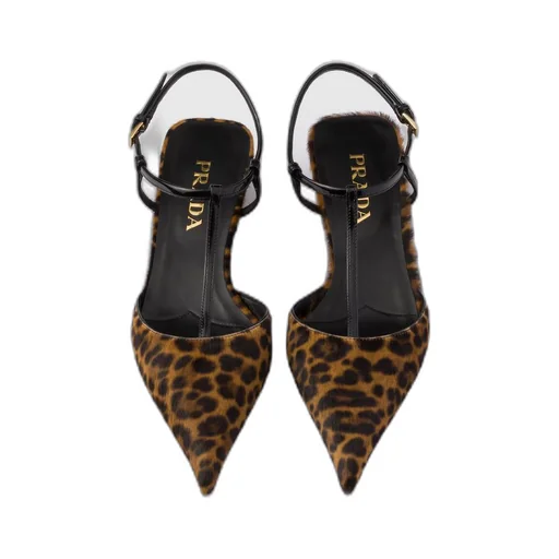 Printed leather slingback pumps