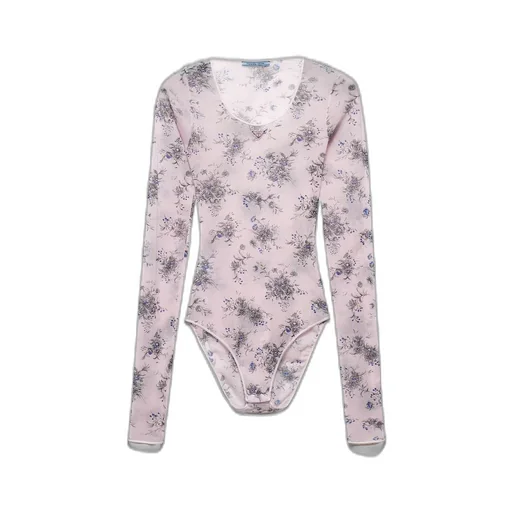 Printed stretch tulle bodysuit