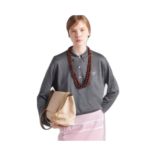 Long-sleeved silk polo shirt