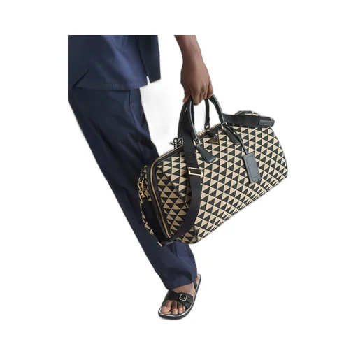 Large Prada Symbole embroidered fabric travel bag