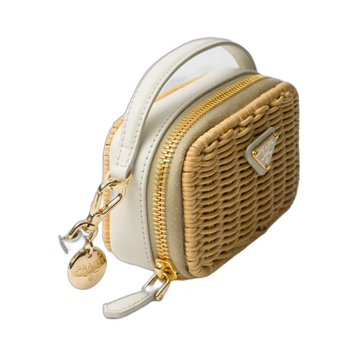 Wicker and leather mini-pouch