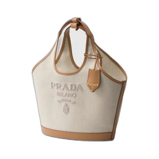 Medium linen blend and leather tote bag