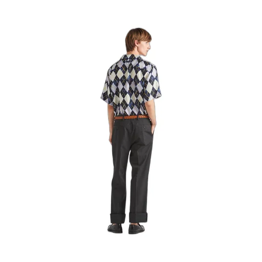 Short-sleeved Argyle-pattern silk twill shirt