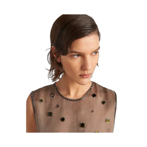 Organza top with grommet embellishment