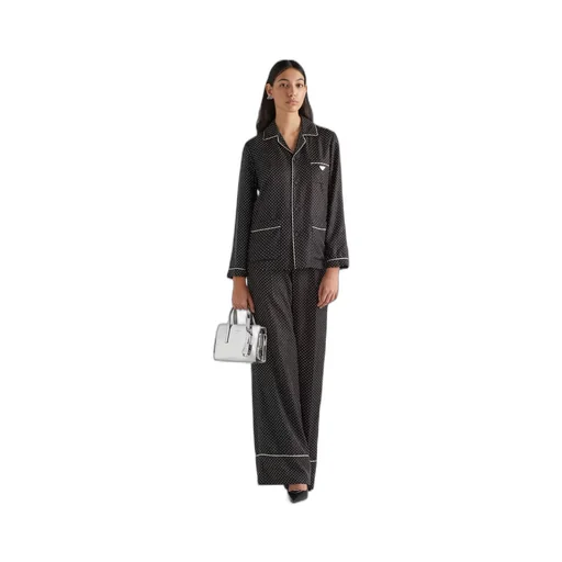 Embroidered twill pajamas