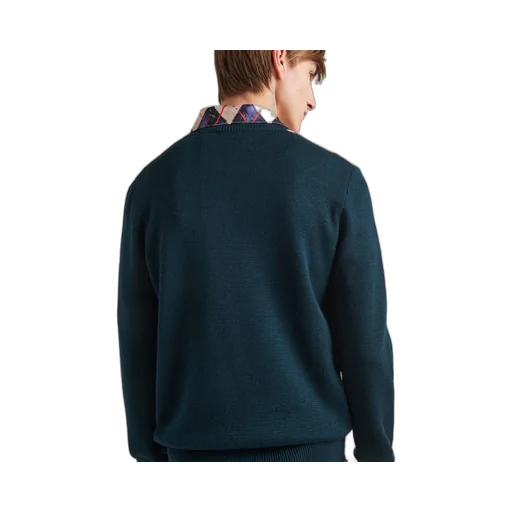 Wool crew-neck sweater with an Argyle pattern