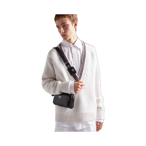 Re-Nylon and brushed leather shoulder bag