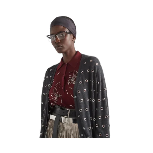 Cashmere cardigan with grommets